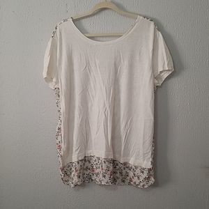 LOFT | Short-Sleeved White and Floral Top